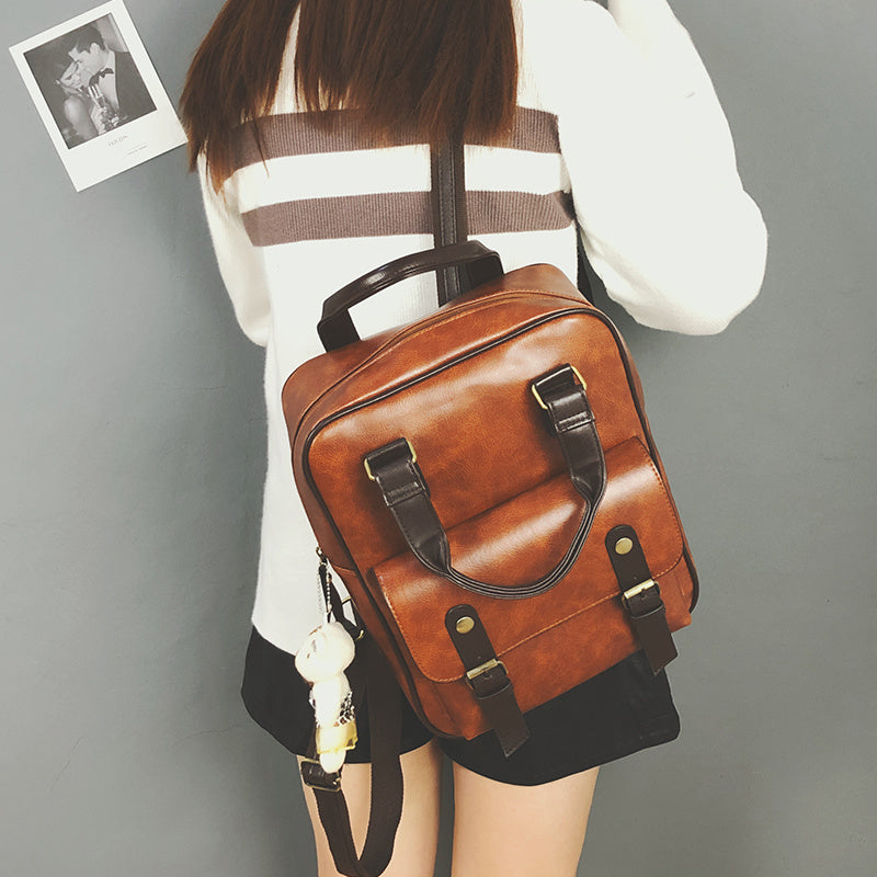 Women''s Bag Retro British Backpack  Student Schoolbag Pu Campus